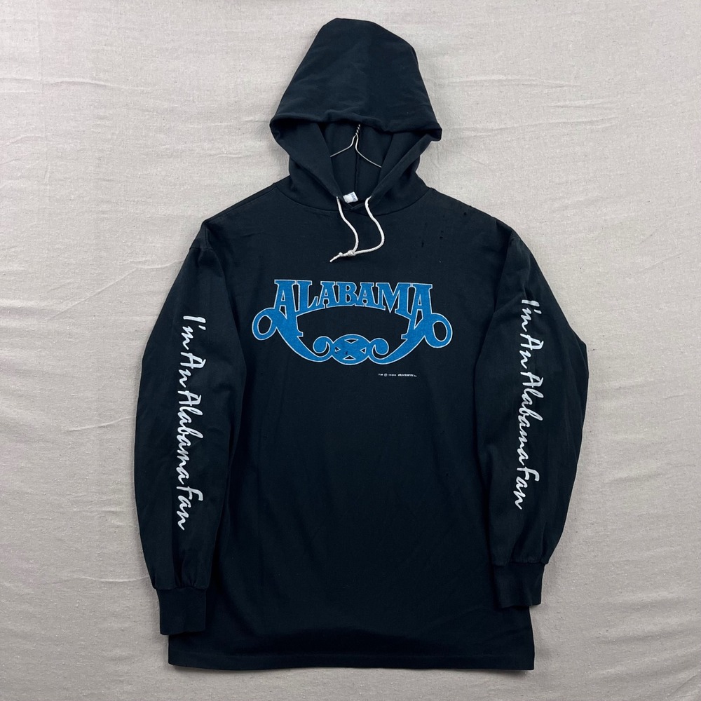 Alabama Band Hoodie‎ Mens XL Black Vintage 1980 Sleeve Print Distressed Graphic